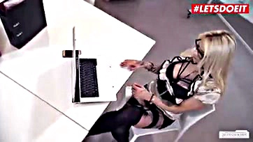 Seductive boss MILF teases janitor, gets him hard