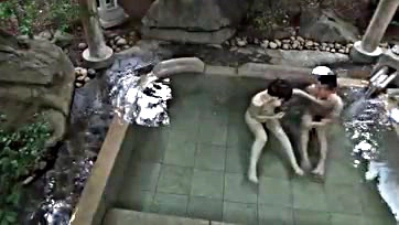 Dirty old men jerk off in hot springs bath