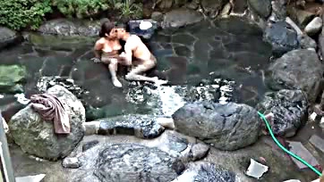 Dirty old men jerk off in hot springs bath