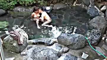 Dirty old men jerk off in hot springs bath