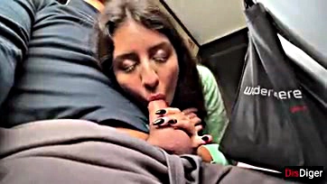 Girl masturbates and gives oral sex on bus