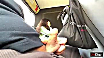 Girl masturbates and gives oral sex on bus