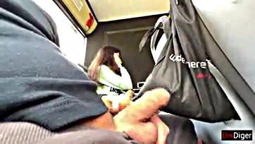 Girl masturbates and gives oral sex on bus