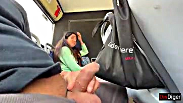 Girl masturbates and gives oral sex on bus