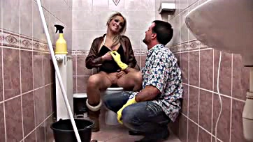 Blonde gets brutally screwed in bathroom by eager cock