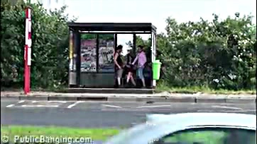 Young woman gets brutally double-fucked at public bus stop