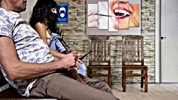 Dentist's waiting room gets a naughty hand job