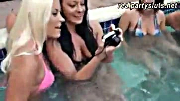 Sexy women get wild at a raunchy pool bash