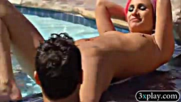 Swingers engage in explicit oral sex by the pool