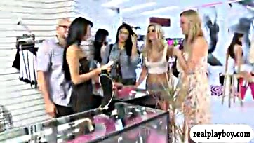 Girls persuaded to expose breasts in upscale store