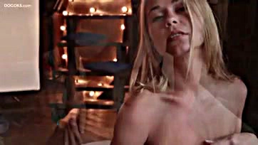 Teen blonde Darina plays with toys on oily pussy