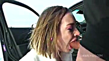 Teen girl gets hard sex in snow and car