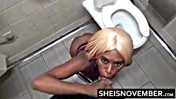 Student flashes tits and sucks cock in restroom