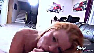 Redhead eats cum after intense oral sex