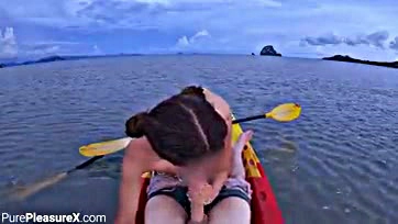 Girl gets freaky on massive cock in kayak, dude