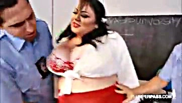 Teacher duo bangs student Julia in a raunchy double team