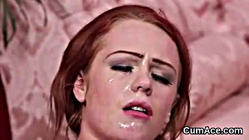 Girl swallows massive cum load, gets facial