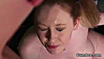 Woman swallows cum, gets covered in cream