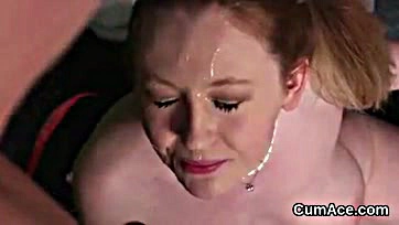 Woman swallows cum, gets covered in cream