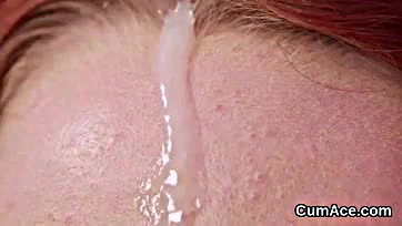 Woman receives facial cum, swallows creamy semen