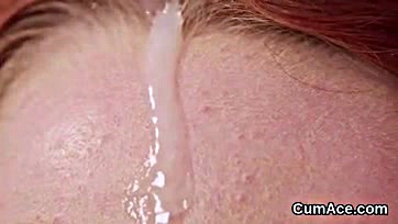 Woman receives facial cum, swallows creamy semen