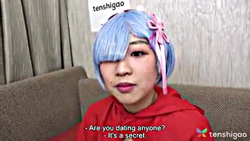 Riho sucks cock while cosplaying on a couch