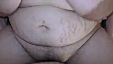 BBW takes huge cock in hairy pussy, gets creampie