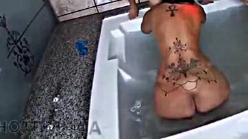 Hot lesbian sex party in bathtub with two women