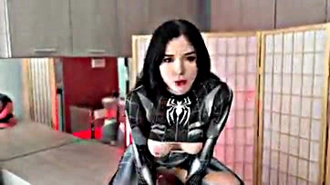 Spider-Girl gets off on solo dildo play