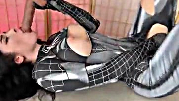 Spider-Girl gets off on solo dildo play