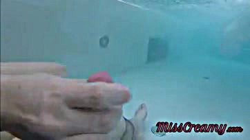 Publicly exposing genitals in a pool for solo pleasure