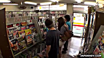 A Japanese woman gets brutally gangbanged in a store