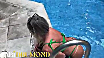 Sexy milf gets off on cold pool water