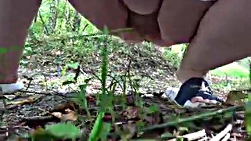 Mature BBW pees outdoors, exposing hairy dirty vulva