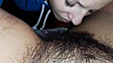 Girlfriend's hairy pussy gets oral pleasure from boyfriend