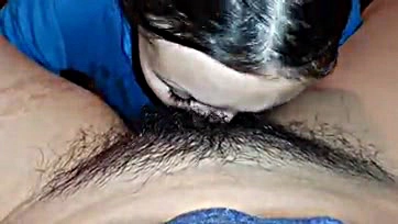 Girlfriend's hairy pussy gets oral pleasure from boyfriend