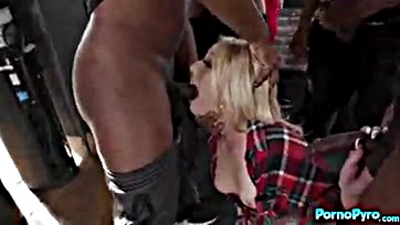 Teen blonde gets pounded by multiple black cocks