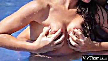 Brunette surfs into lesbian instructor's horny, wet embrace