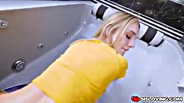 Daisy's tight twat slides on stepbrother's pole