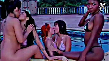 Lesbians engage in explicit oral sex at the pool