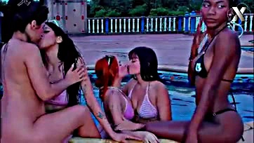 Lesbians engage in explicit oral sex at the pool