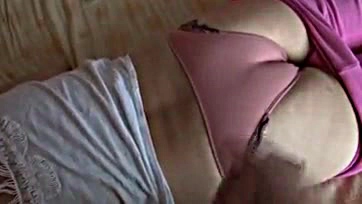 Wife's hairy pussy, tits, and ass get cumshots