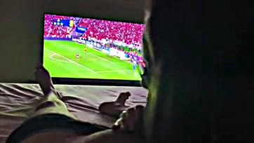 Newlywed wife sucks husband's cock during football match