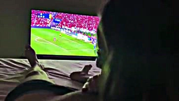 Newlywed wife sucks husband's cock during football match