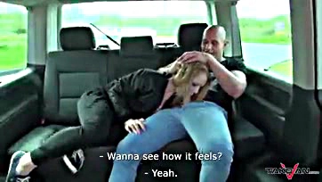 Blondie gets a hard-on and cums in the car