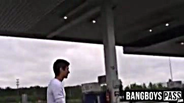 Twink receives rough anal sex at gas station