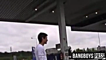 Twink receives rough anal sex at gas station