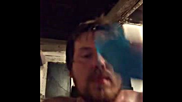 Man masturbates after drinking, then strokes his large dick