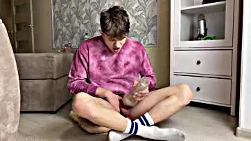 Sexy boy wields massive, horny cock