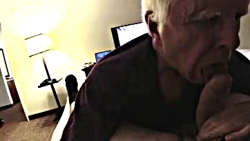 Old man gets another load of cum in his mouth